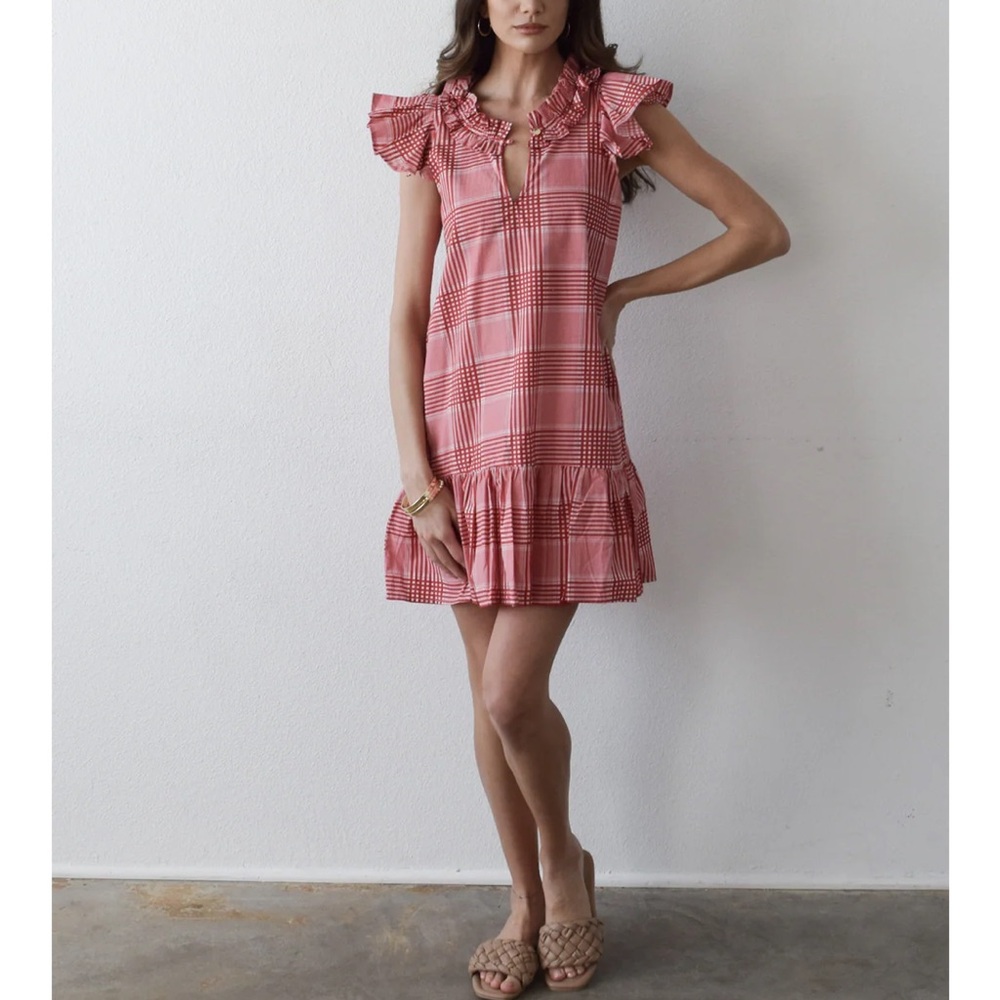 Never a Wallflower Red Cotton Plaid Mini Dress